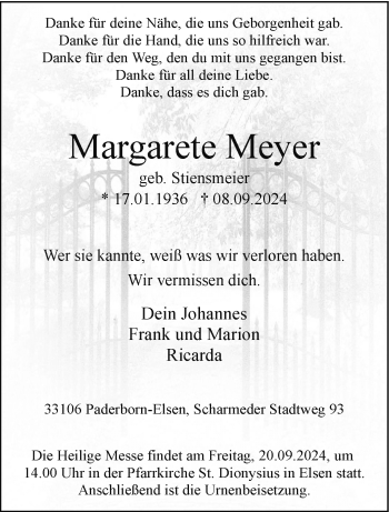 Traueranzeige von Margarete Meyer von Westfalen Blatt