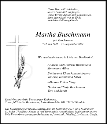 Traueranzeige von Martha Buschmann von Westfalen Blatt