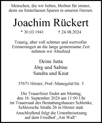 Traueranzeige von Joachim Rückert von Westfalen Blatt