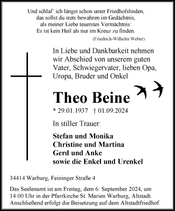 Traueranzeige von Theo Beine von Westfalen Blatt