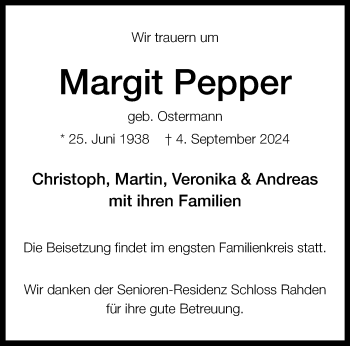 Traueranzeige von Margit Pepper von Westfalen Blatt