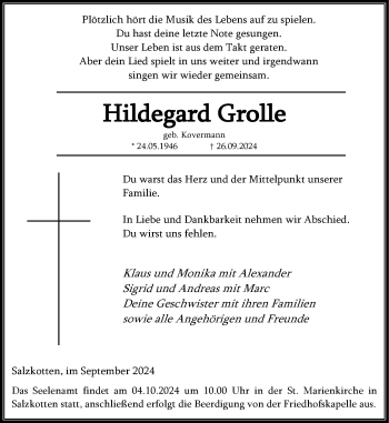 Traueranzeige von Hildegard Grolle von Westfalen Blatt