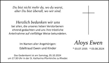 Traueranzeige von Aloys Ewen von Westfalen Blatt