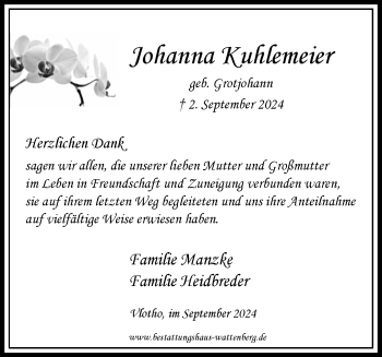 Traueranzeige von Johanna Kuhlemeier von Westfalen Blatt